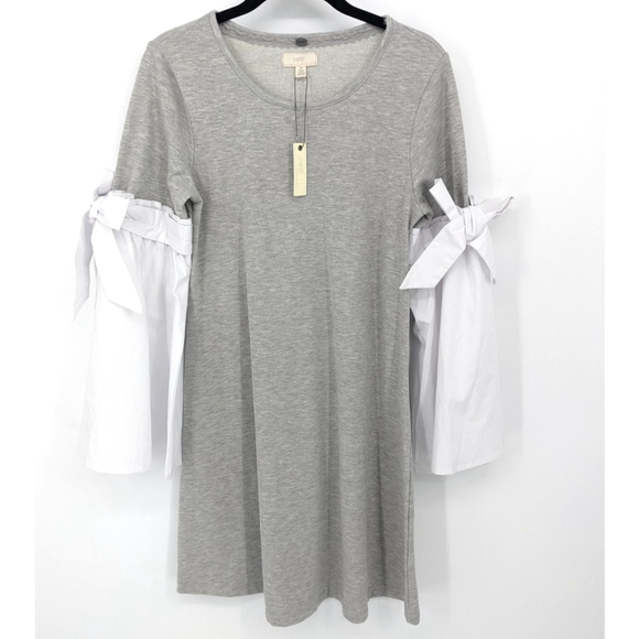 Cupio Dress Womens Small Heather Gray Contrast Tie Bell Sleeve Academia NWT - Picture 1 of 9